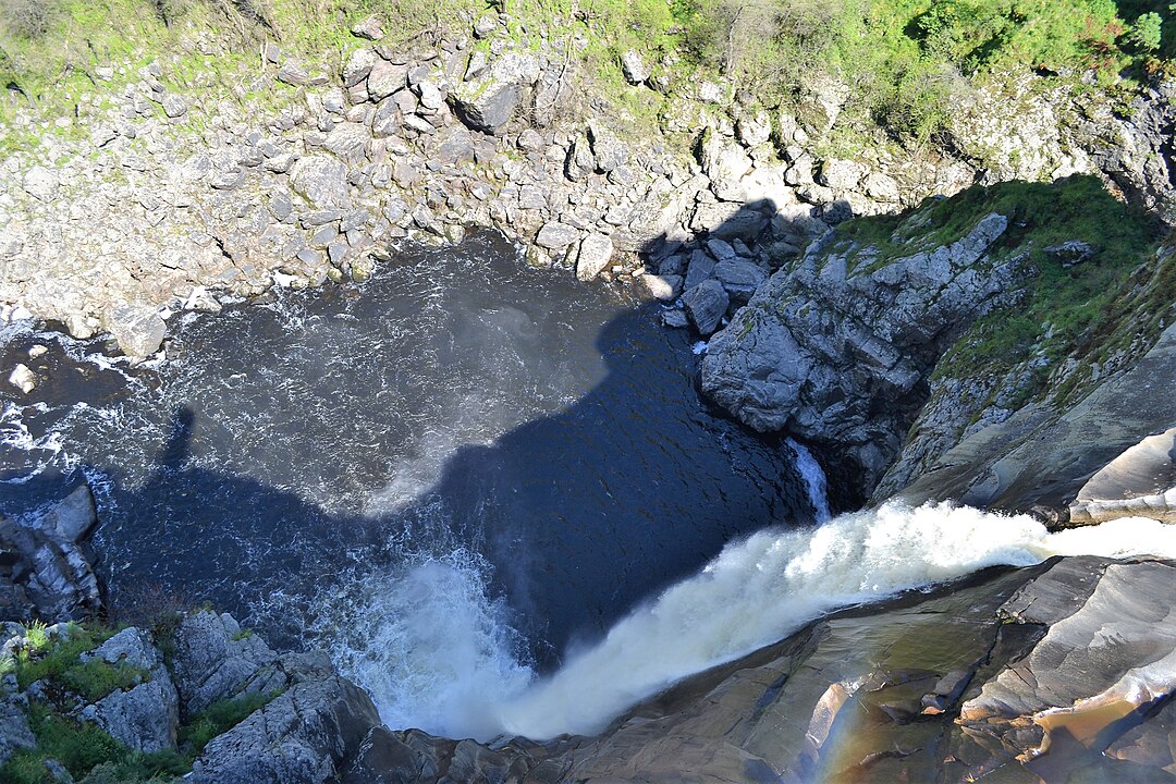 Pozo de los Humos Waterfall, seeming to emerge from a magical leap in the Uces River canyon, south of Salamanca province
